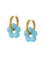 18k gold-plated stainless steel, Tarnish-free, Waterproof, Suitable for sensitive skin, gold earrings, retro earrings, vintage charm, classic earrings, beautiful earrings, timeless earrings, hoop earrings, flower  earrings, blue earring